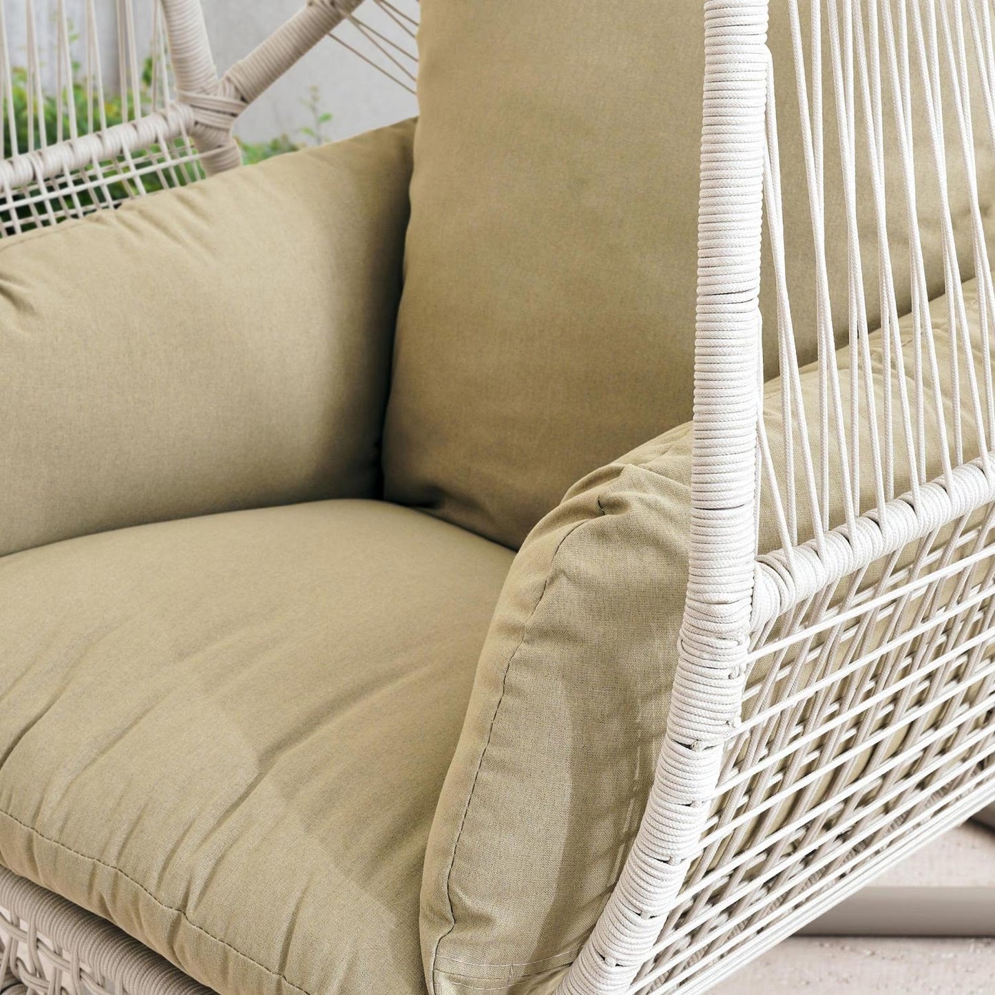 Cream Outdoor Hanging Egg Chair Swing with Steel Frame & Removable Cushion