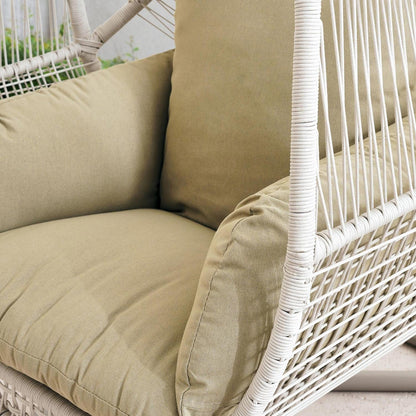 Cream Outdoor Hanging Egg Chair Swing with Steel Frame & Removable Cushion