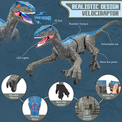 Remote Control Velociraptor Dinosaur Toy with Lights and Sounds
