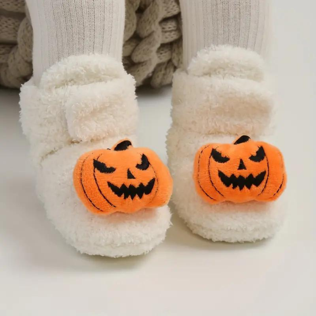Ankle High Halloween Slippers with Pumpkin and Spider Print for Children