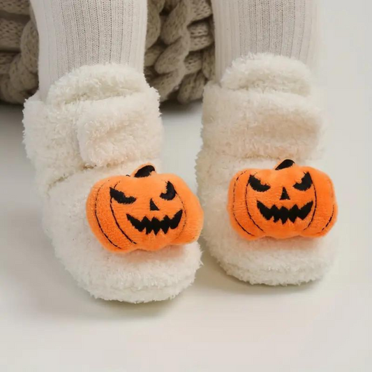 Ankle High Halloween Slippers with Pumpkin and Spider Print for Children