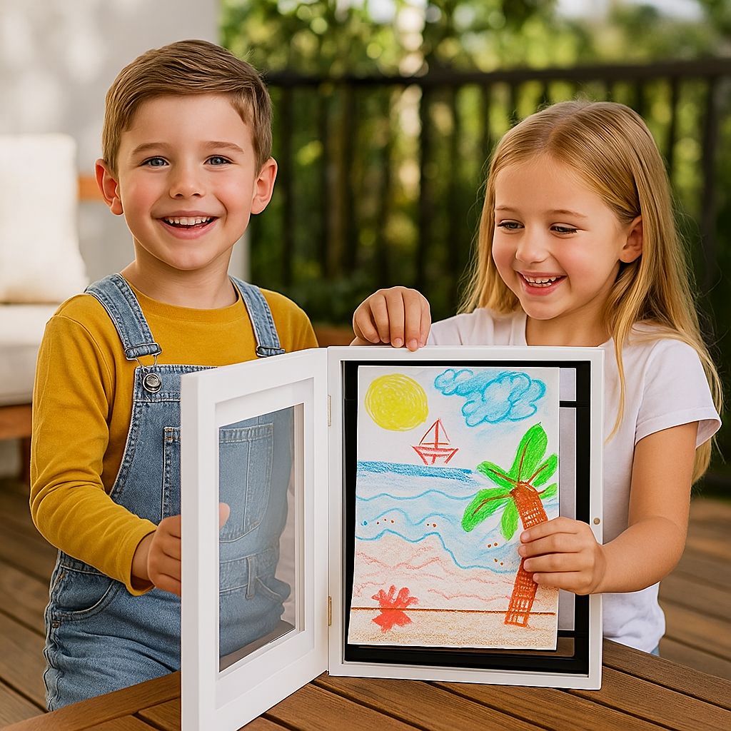 Kids Artwork Display Frame That Holds Up to 150 Drawings with Easy Flip Open Design