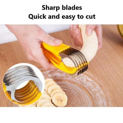 Banana Slicer with Stainless Steel Blades and Ergonomic Yellow Handles