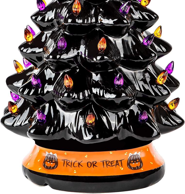 LED Ceramic Tree with Purple and Orange Beads for Holiday Decor