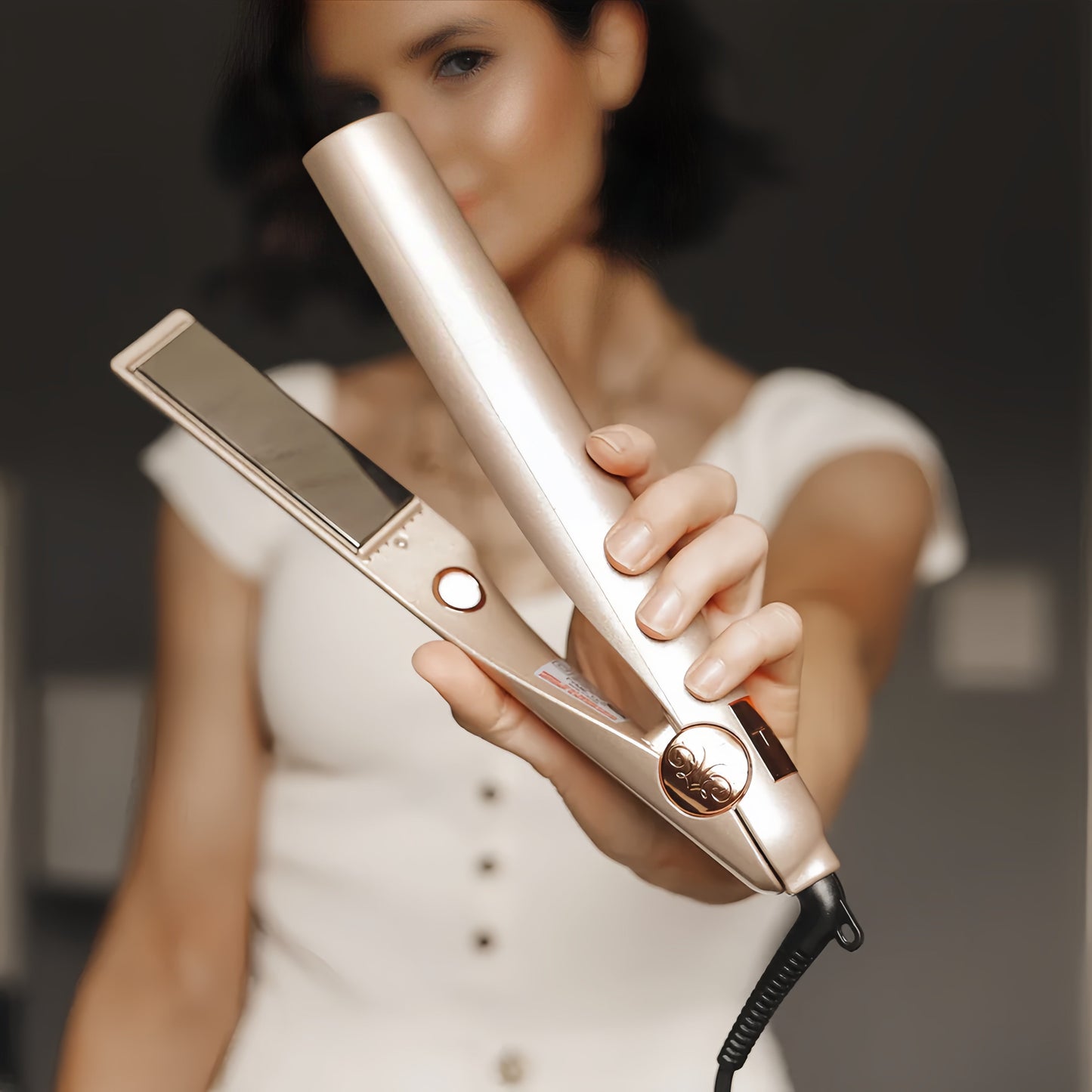 Hair Straightener and Curler with Titanium Plates and 360 Degree Swivel Cord