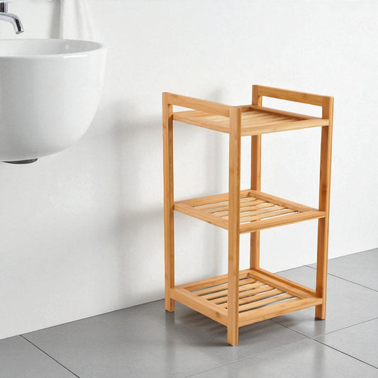 3-Tier Bamboo Bath Rack, 11.8"x11.8"x22.4", Natural Finish
