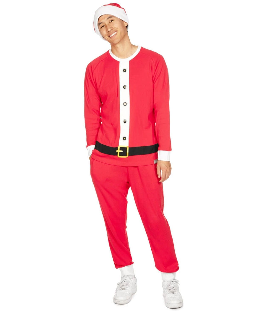 Mens Christmas Pajama Set in Red Santa Design with Crew Neck Top and Pocket Pants