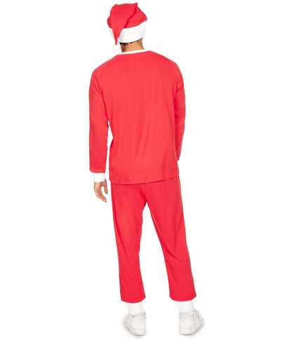 Mens Christmas Pajama Set in Red Santa Design with Crew Neck Top and Pocket Pants
