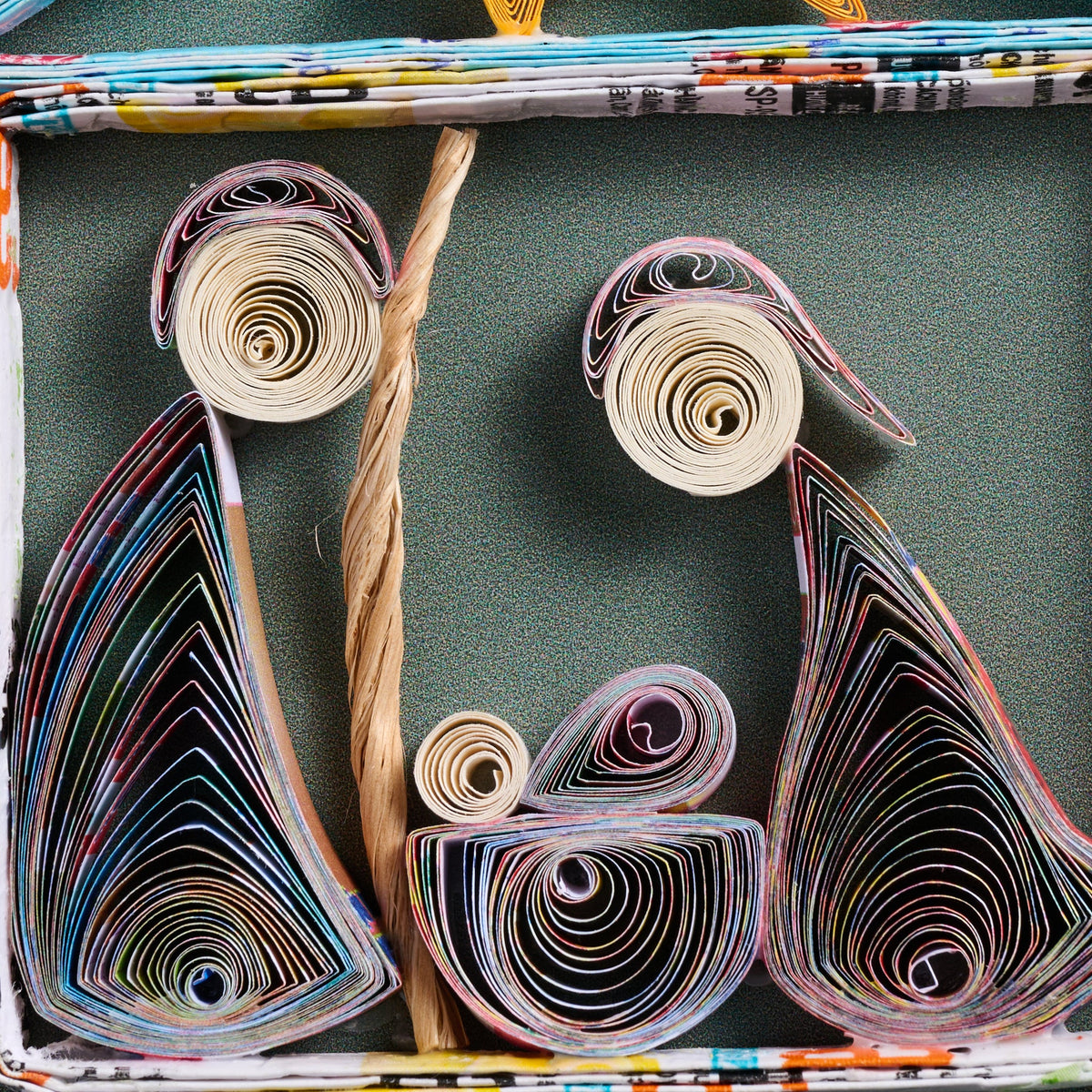 Layered Quilled Paper Ornament of the Holy Family in a Stable Beneath a Shooting Star