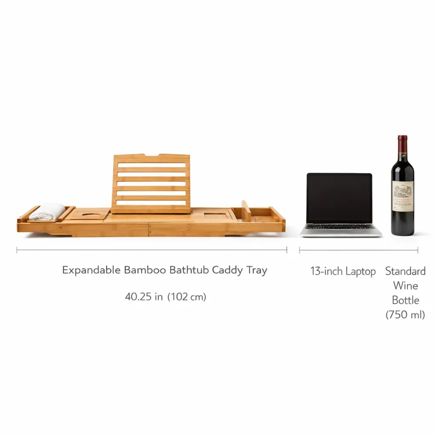 Expandable Bamboo Bathtub Tray with Compartments and Bed Stand