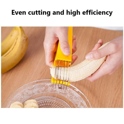 Banana Slicer with Stainless Steel Blades and Ergonomic Yellow Handles