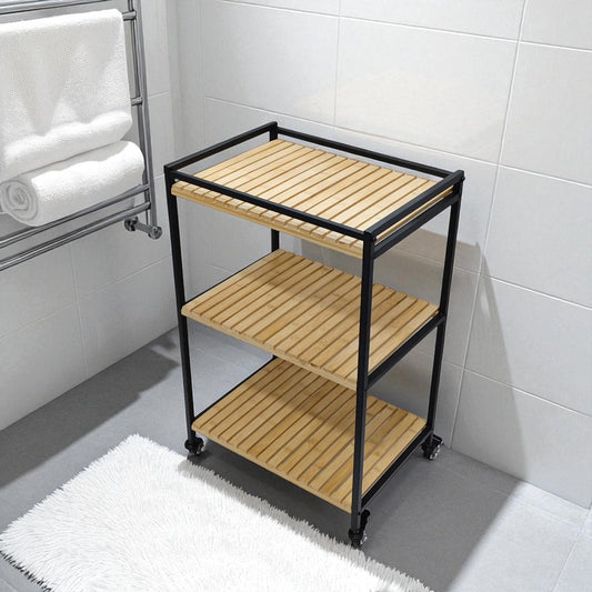3-Tier Multipurpose Bamboo Trolley, Natural Finish