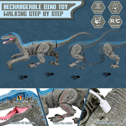 Remote Control Velociraptor Dinosaur Toy with Lights and Sounds