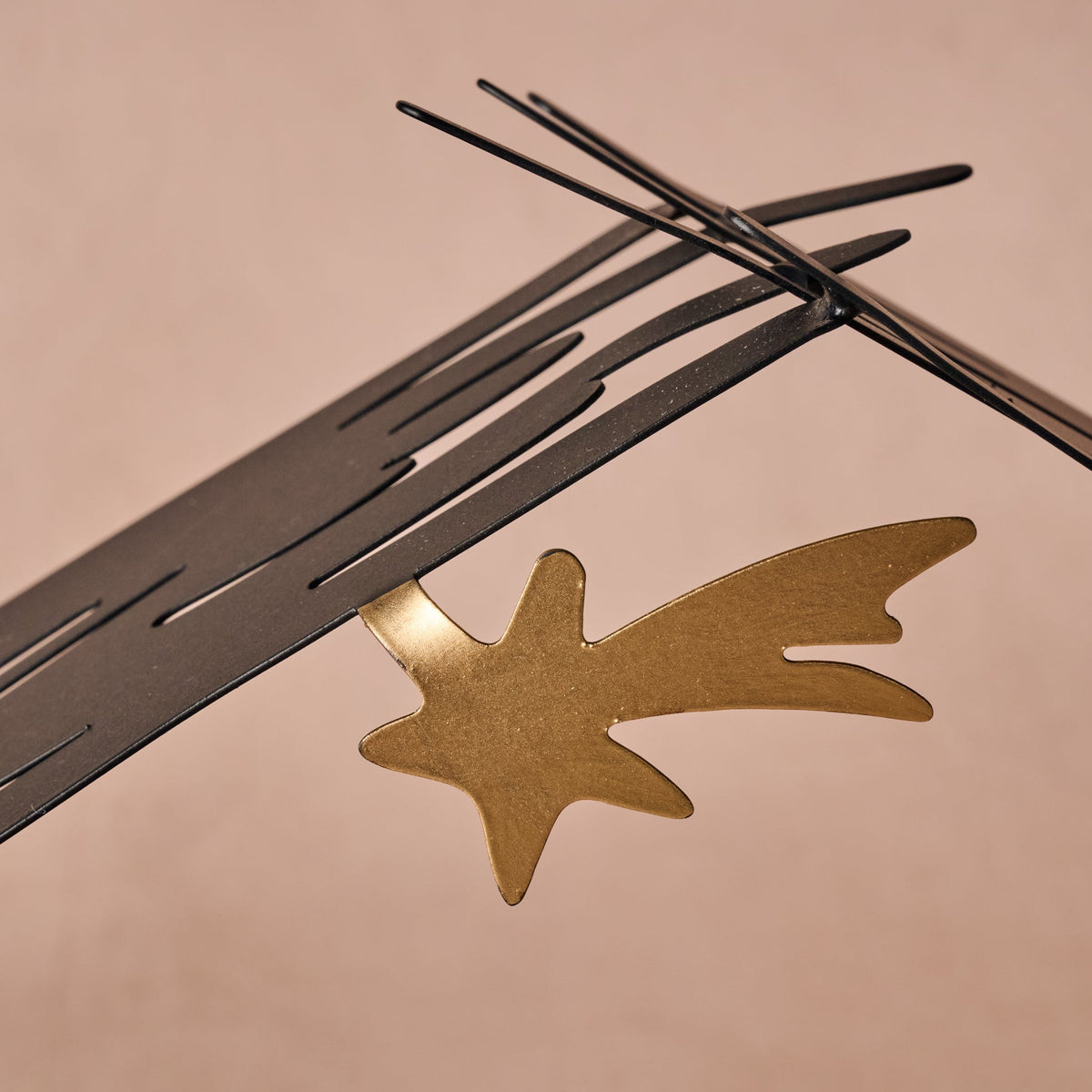 Black Iron Nativity Silhouette with Soldered Corners, Gold Star and a Single Tea Light Cup