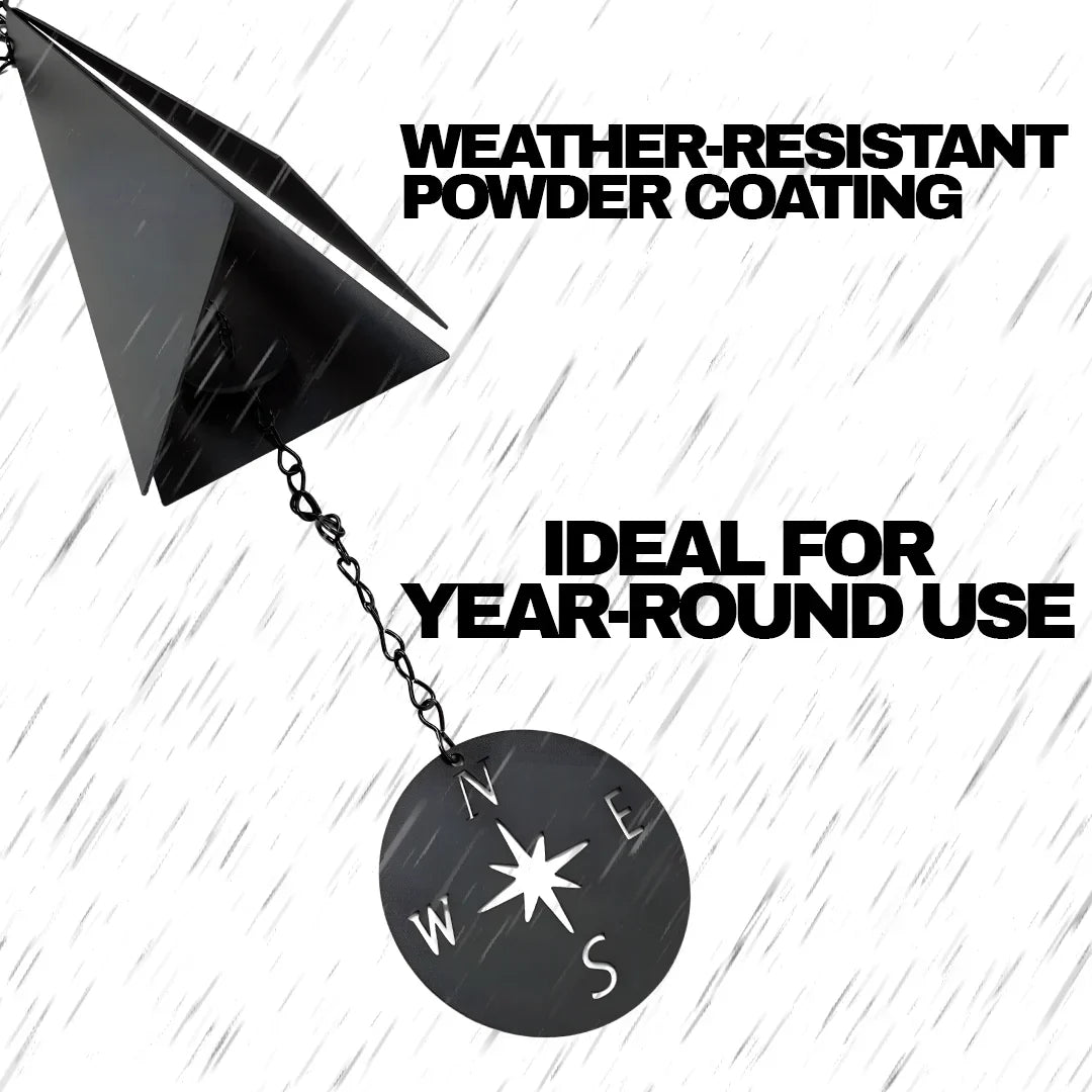 Triangular Steel Wind Bell with Compass Windcatcher and Hanging Chain, 20 Inch