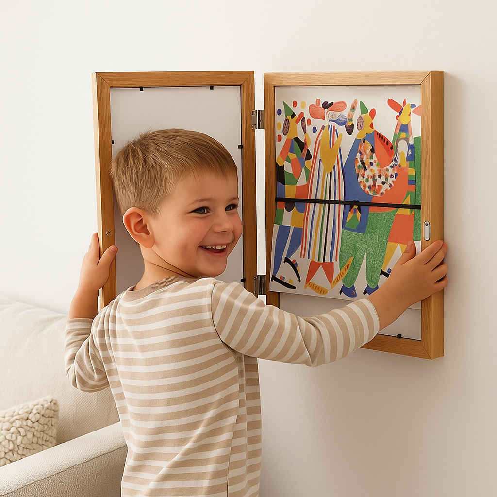 Kids Artwork Display Frame That Holds Up to 150 Drawings with Easy Flip Open Design