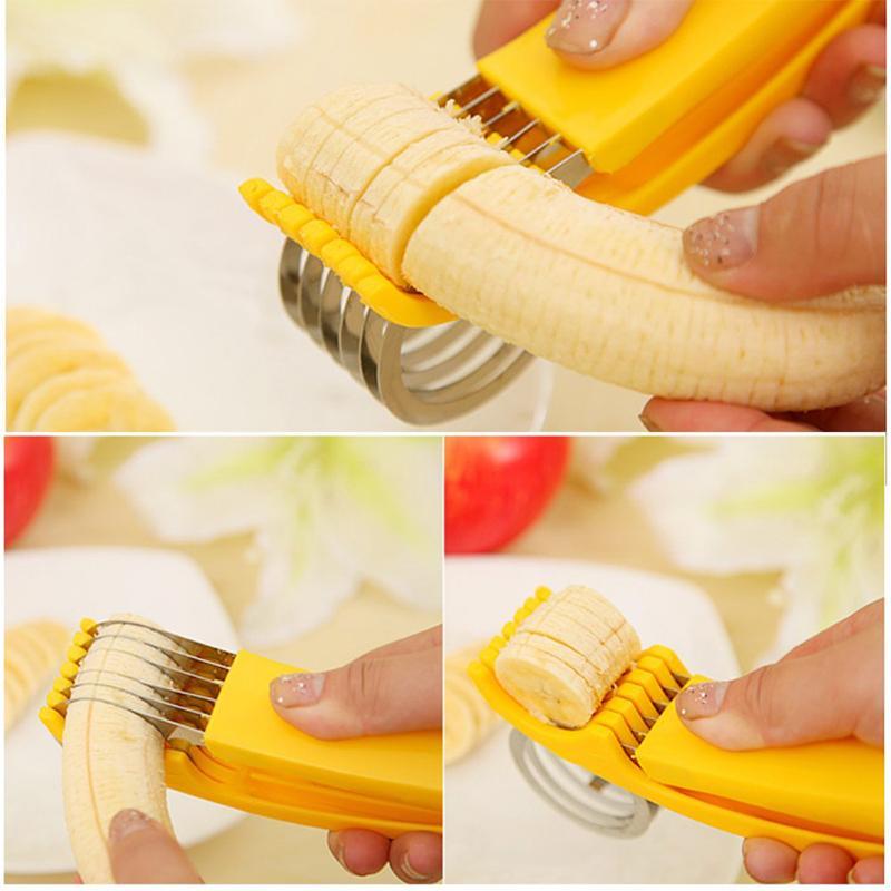 Banana Slicer with Stainless Steel Blades and Ergonomic Yellow Handles