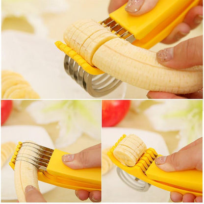 Banana Slicer with Stainless Steel Blades and Ergonomic Yellow Handles