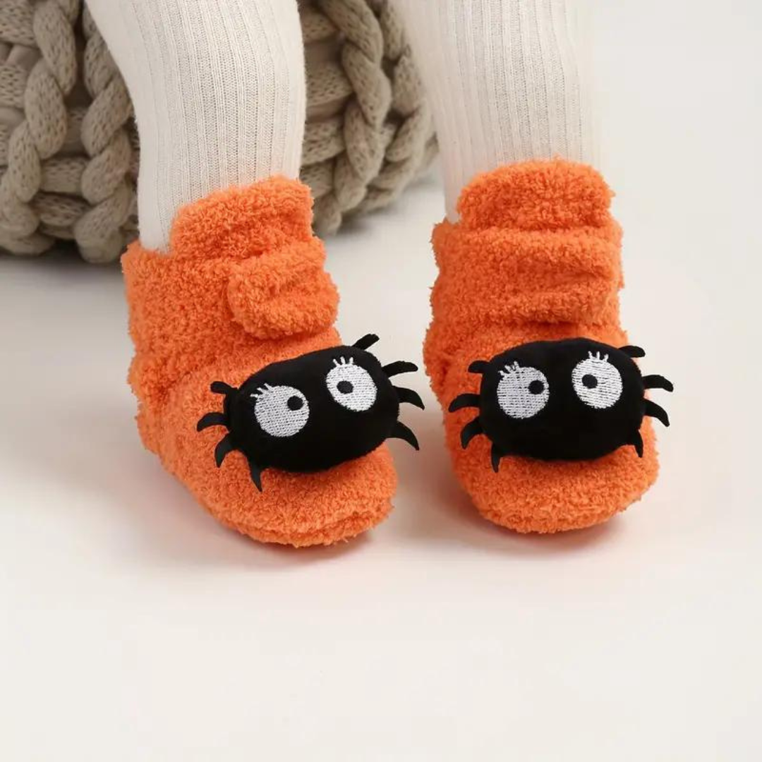 Ankle High Halloween Slippers with Pumpkin and Spider Print for Children
