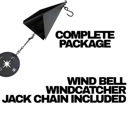 Triangular Steel Wind Bell with Compass Windcatcher and Hanging Chain, 20 Inch