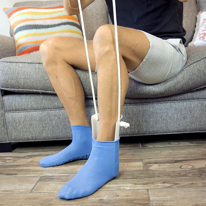 Sock Aid Tool with Extended Handles and Sponge Grip for Seated Dressing