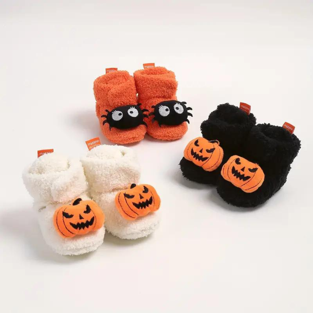 Ankle High Halloween Slippers with Pumpkin and Spider Print for Children