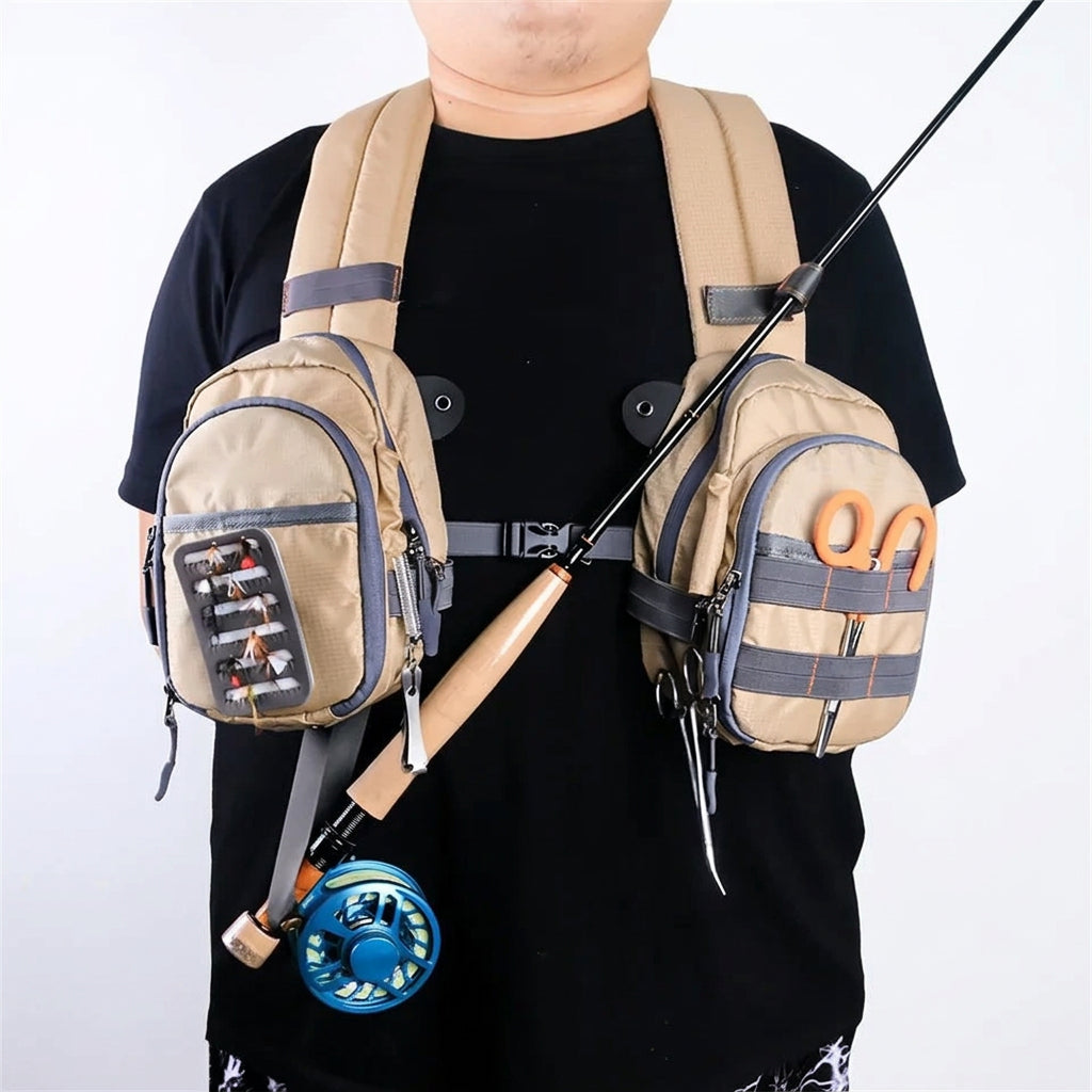 Chest Tackle Bag with Adjustable Straps and Multiple Compartments for Fishing