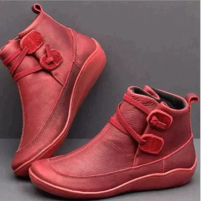 Brown Leather Ankle Boots with Orthopedic Footbed and Lace Closure, Water Resistant