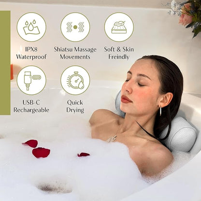 Waterproof Massaging Bath Pillow with Strong Suction Cups and Quick Dry Foam