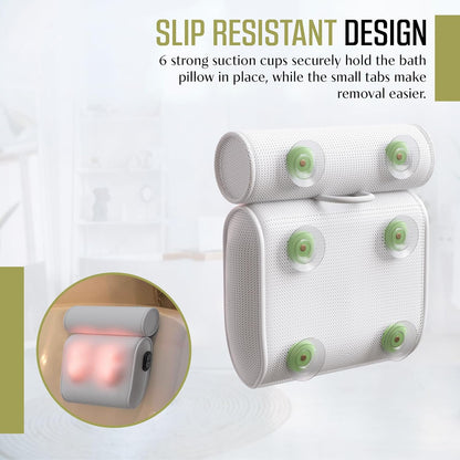 Waterproof Massaging Bath Pillow with Strong Suction Cups and Quick Dry Foam