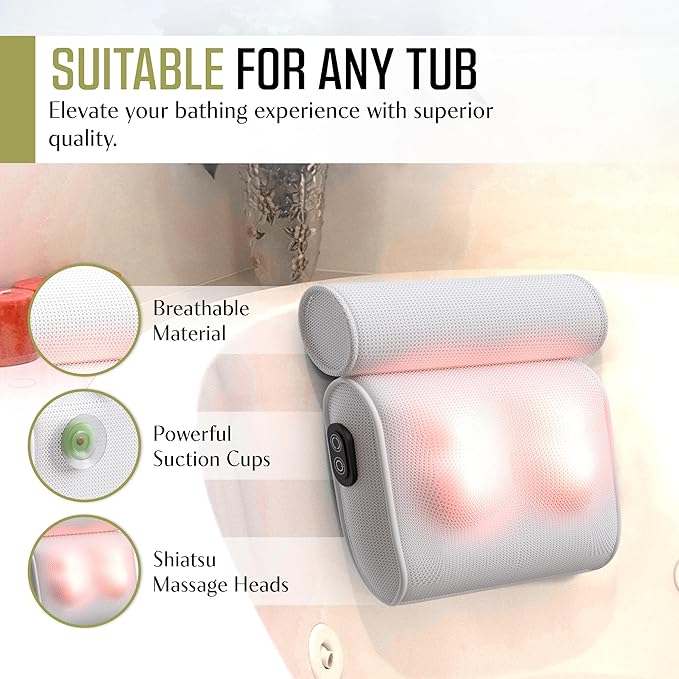 Waterproof Massaging Bath Pillow with Strong Suction Cups and Quick Dry Foam