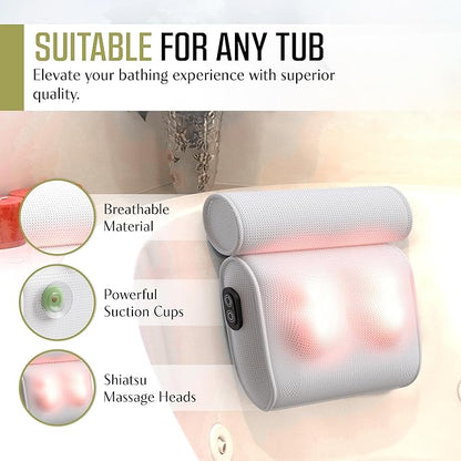 Waterproof Massaging Bath Pillow with Strong Suction Cups and Quick Dry Foam