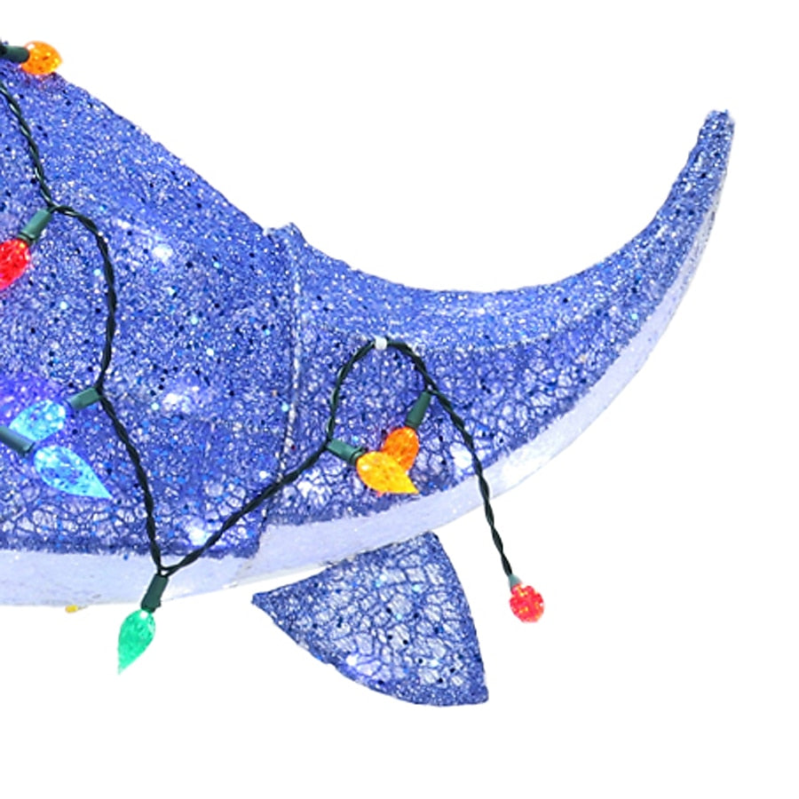 Sparkly Purple Shark Holiday Yard Display with Twinkling Lights C6 Bulbs and Santa Hat for Lawns