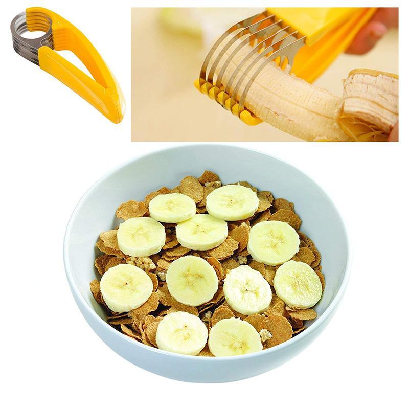Banana Slicer with Stainless Steel Blades and Ergonomic Yellow Handles