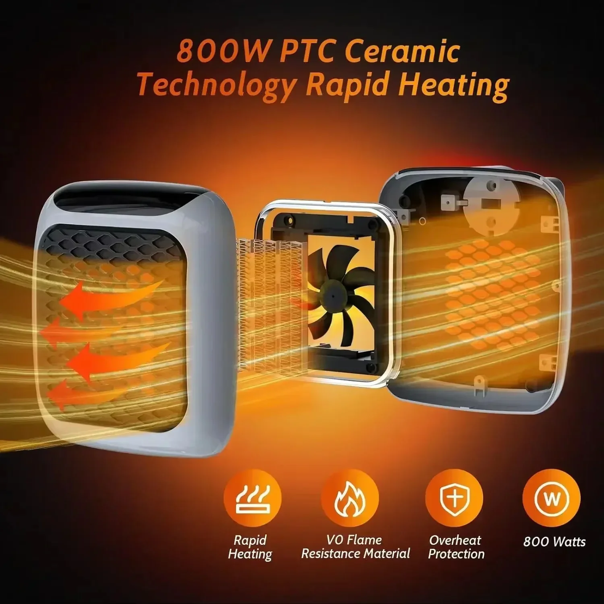 Wall Mounted Ceramic Mini Heater with Wireless Remote and 12 Hour Timer, 800W
