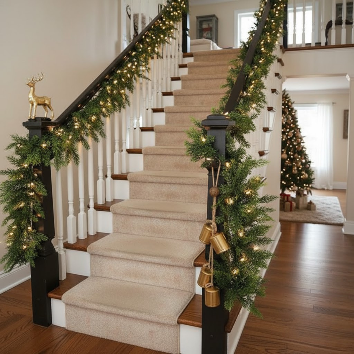 Two Cedar Style Garlands of Six Feet Each with Dense Artificial Leaves and Loops for Hanging at Both Ends