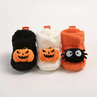 Ankle High Halloween Slippers with Pumpkin and Spider Print for Children