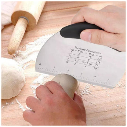 Stainless Steel Dough Scraper with Etched Measurement Markings and Textured Grip