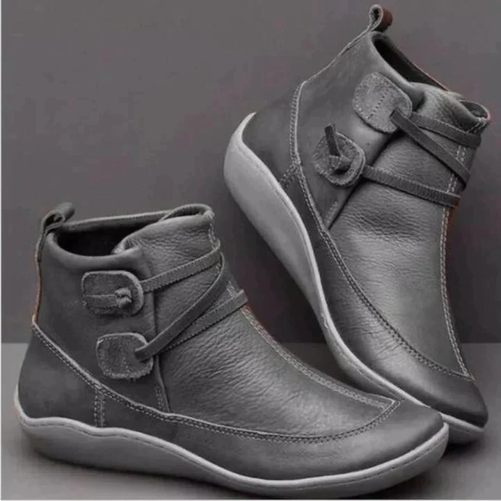 Brown Leather Ankle Boots with Orthopedic Footbed and Lace Closure, Water Resistant