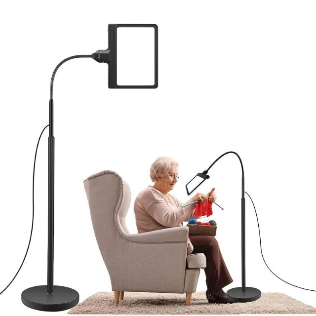Full Page Magnifying Floor Lamp with 5X Lens and Adjustable Gooseneck, LED Lighting