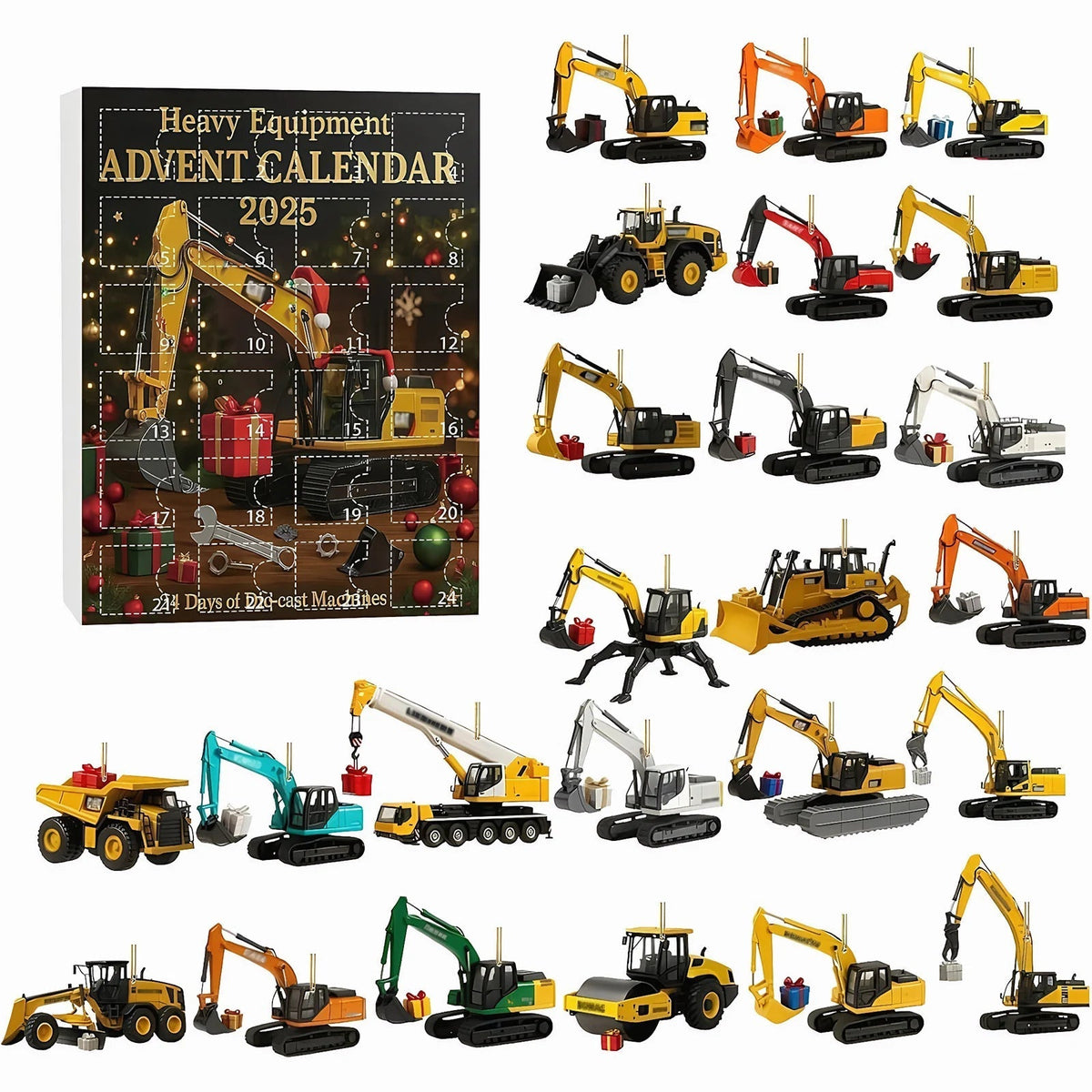 Construction Vehicle Advent Calendar Holding 24 Hang Ready Acrylic Ornaments