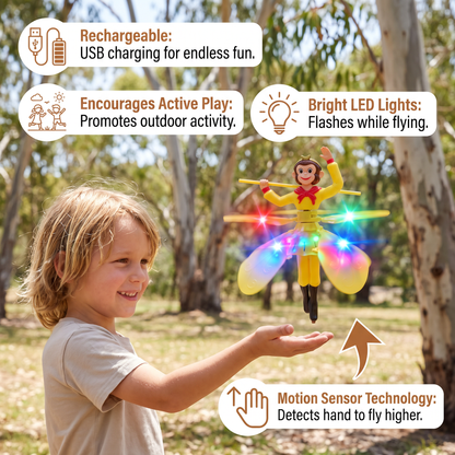 Motion Sensor Flying Monkey Toy with LED Lights and Interactive Hovering