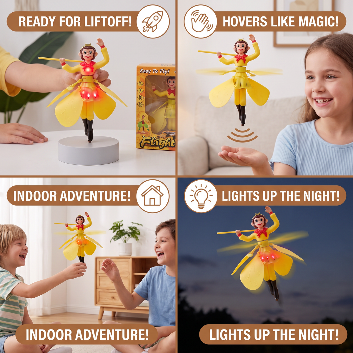 Motion Sensor Flying Monkey Toy with LED Lights and Interactive Hovering