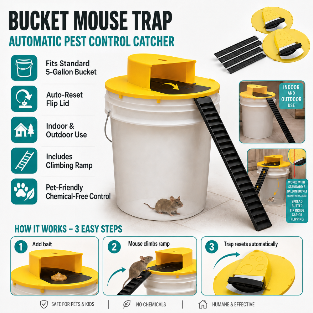 Automatic Flip Bucket Trap Lid for Mice and Rats, 4 Pack