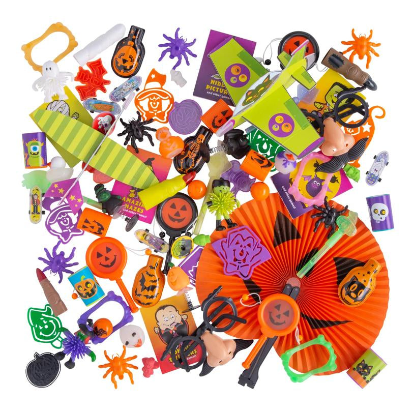 Halloween Toy and Gizmo Variety Box with 240 Pieces for Prize Bags Classrooms and Carnival Booths