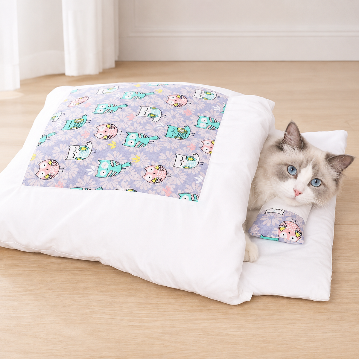 Enclosed Cat Cave Bed with Attached Pillow Support, Plush Interior