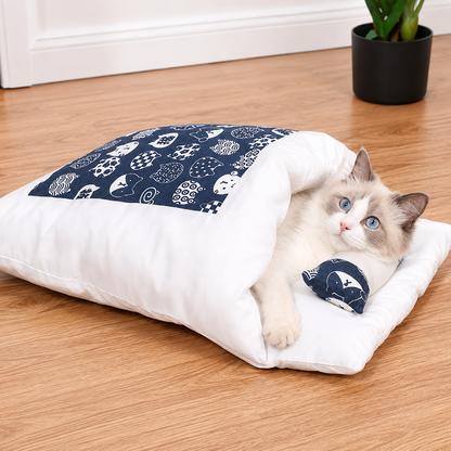 Enclosed Cat Cave Bed with Attached Pillow Support, Plush Interior