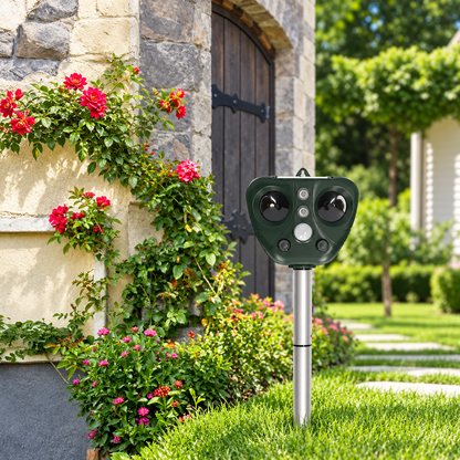 Ultrasonic Animal Repeller with Solar Charging and LED Flash, 5 Modes
