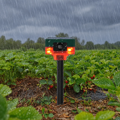 Solar Motion Activated Sound and Light Deterrent with 360 Degree Sensor in Red Or Yellow