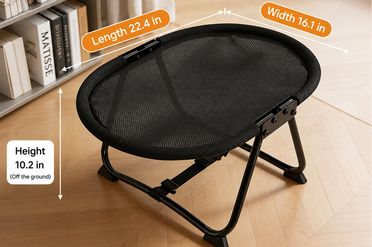 Elevated Pet Bed with Breathable Mesh Platform and Foldable Iron Frame, Storage Bag Included